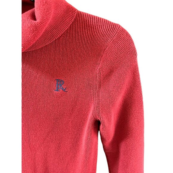 Vintage Polo Jeans Co Ralph Lauren Ribbed Red Knit Turtleneck Sweater Small - Picture 2 of 4